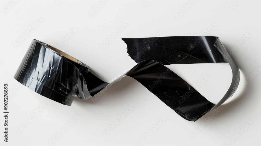 Poster a simple image of a roll of black tape placed on a white surface, suitable for use in various contex
