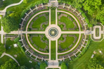 Fountain and rose garden in Jacob L. Loose Park, Kansas City, Missouri, United States Of America.