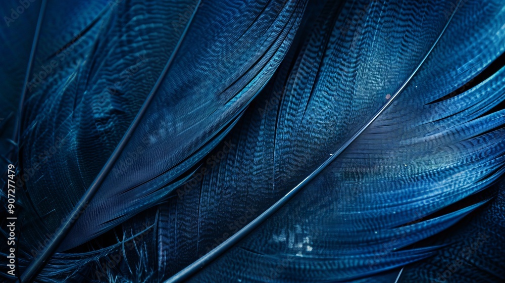 Poster beautiful background with a fascinating macro shot of a bright large bird's feather in the smallest 