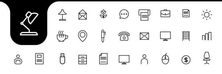 stuff in the office line set icon design vector