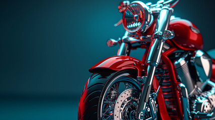 Fototapeta premium Shiny red motorbike with copy space for text