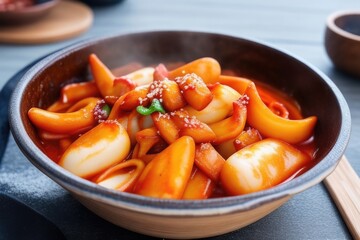 Spicy tteokbokki in a bowl