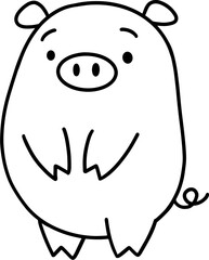 Cute pig cartoon outline, coloring page