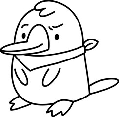 Cute platypus cartoon character outline, coloring page