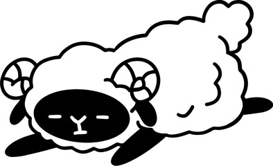 Black face sheep line art cartoon illustration, coloring page