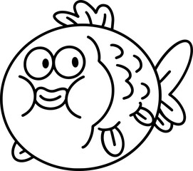 Gold fish line art cartoon illustration, coloring page