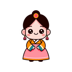 cute little girl wearing hanbok korea traditional costume cartoon character vector illustration template design