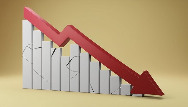 A visual representation of a declining financial graph with a red arrow indicating loss and downturn in market performance.