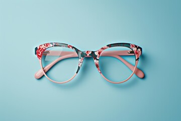 Fototapeta premium A pair of glasses placed on a blue surface