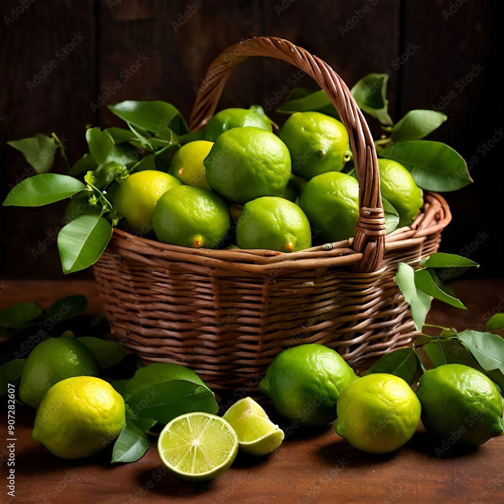 Poster green lemon  in basket