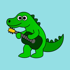 Cartoon crocodile playing guitar vector art illustration