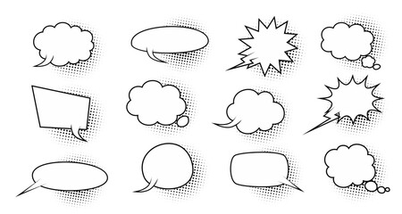 Fototapeta premium Speech Bubble set. Talk bubble. Blank empty vector white speech bubbles. Speak bubble text, cartoon chatting box, message box. Cartoon balloon word design