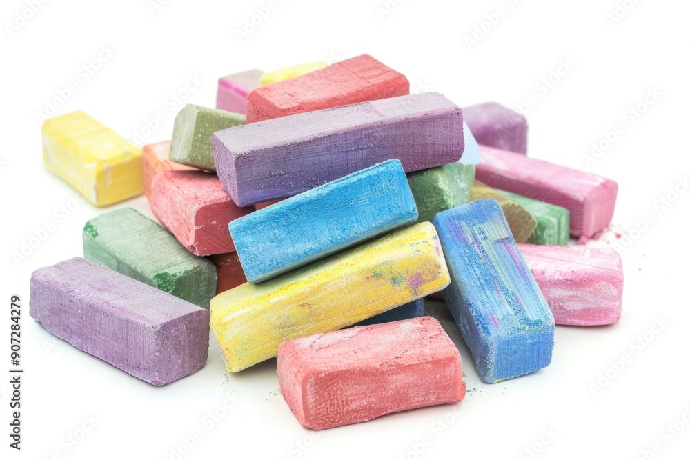 Poster a colorful pile of stacked chalk sticks with different colors and shapes