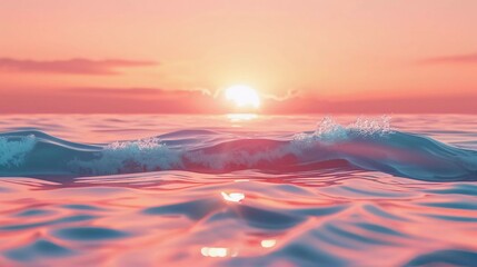 Fototapeta premium Sun Sea Beach. Sunset. Ocean shore line with waves on a beach. Island beach paradise with waves which is very good