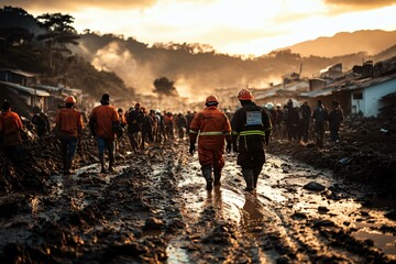 Brave first responders at tornado disaster scene
