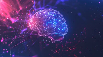 The futuristic brain contains AI text representing artificial intelligence, technology, data science and innovative Internet projects. The banner of business