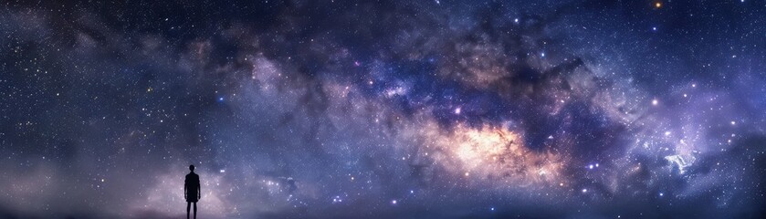 Obraz premium A stunning view of the night sky filled with stars and a galaxy, evoking wonder and contemplation in a vast universe.