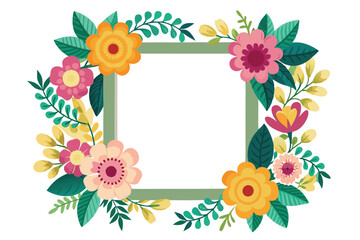 Floral Frame with Yellow, Pink, and Green Flowers