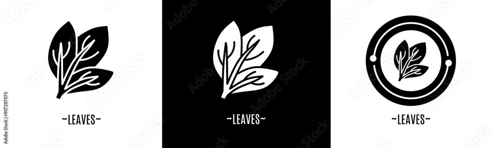 Canvas Prints leaves logo set. collection of black and white logos. stock vector.