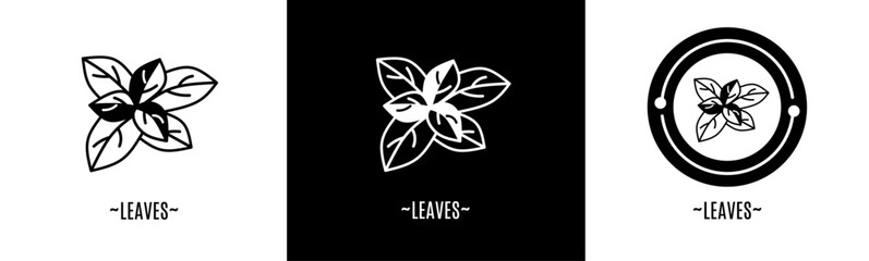 Leaves logo set. Collection of black and white logos. Stock vector.