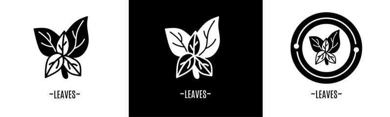 Leaves logo set. Collection of black and white logos. Stock vector.