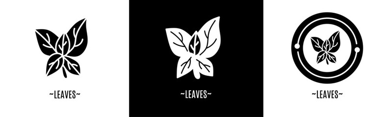 Leaves logo set. Collection of black and white logos. Stock vector.
