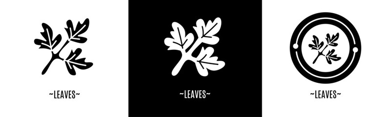 Leaves logo set. Collection of black and white logos. Stock vector.