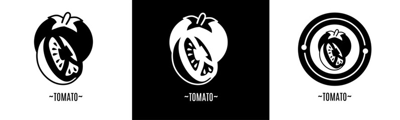 Tomato logo set. Collection of black and white logos. Stock vector.