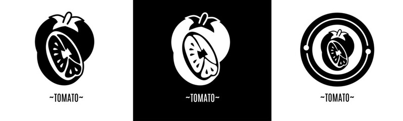 Tomato logo set. Collection of black and white logos. Stock vector.