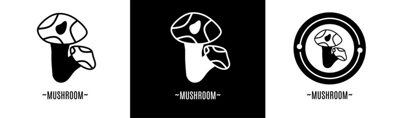 Mushroom logo set. Collection of black and white logos. Stock vector.