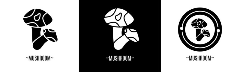 Mushroom logo set. Collection of black and white logos. Stock vector.