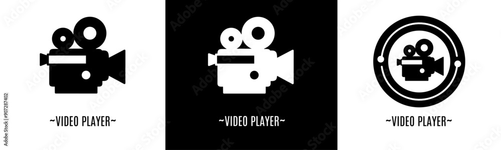 Sticker video player logo set. collection of black and white logos. stock vector.