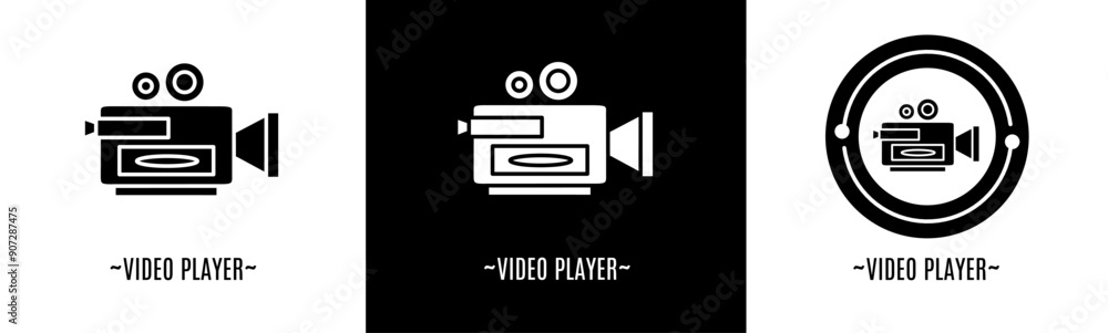 Canvas Prints video player logo set. collection of black and white logos. stock vector.