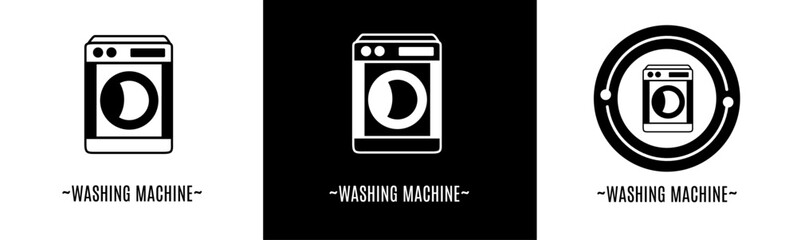 Washing machine logo set. Collection of black and white logos. Stock vector.