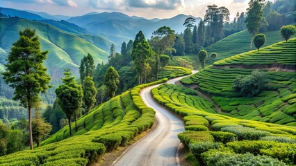 Fototapeta premium Beautiful road surrounded by tea gardens in Kurseong to Siliguri , scenic, landscape, travel, destination
