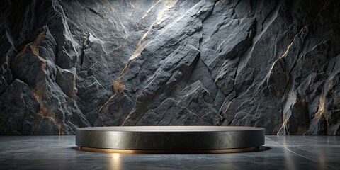 Black granite podium for luxury product display with natural rock background, luxury, product, placement, stone, podium