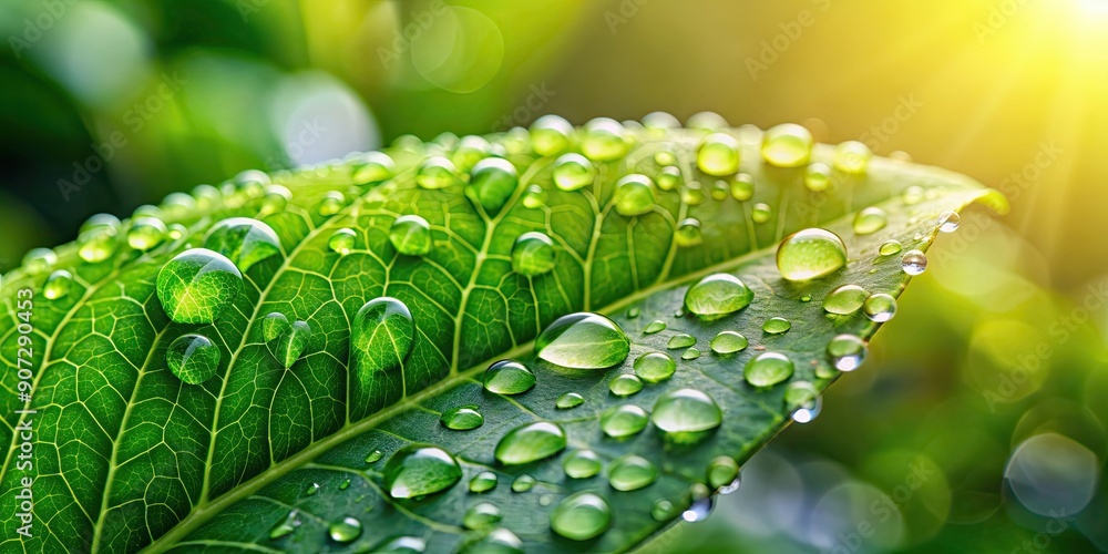 Canvas Prints Raindrops glistening on a fresh green leaf in a garden , water drops, raindrop, backgrounds, droplets, environment, freshness