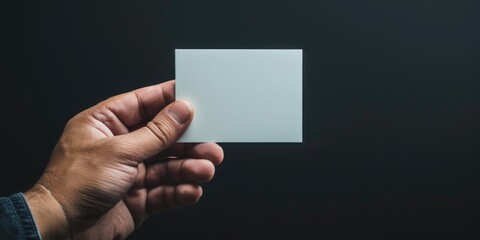 A person holds a white card in their hand