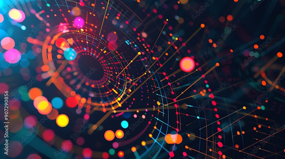 Aufkleber abstract digital artwork featuring a swirling pattern of colorful lights and lines, evoking a futuri