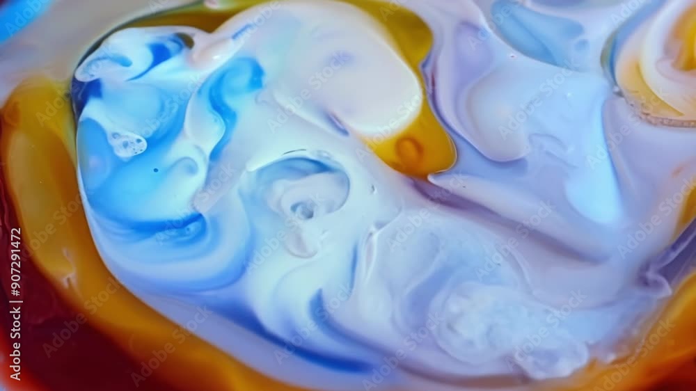 Poster a series of shots capturing the swirling abstract patterns formed by multicolored wax being poured i