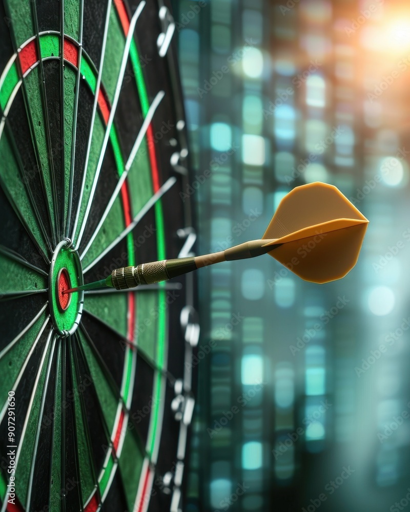 Poster dartboard with a dart embedded in the bullseye. perfect representation of focus, precision, and targ