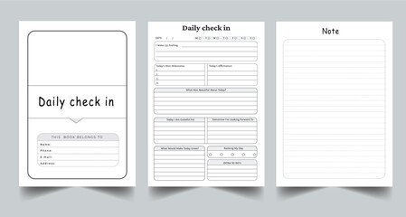 Daily check in Planner kdp Interior printable template design.