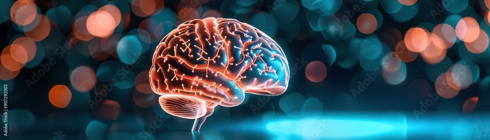 Poster a vibrant representation of a human brain, showcasing neural connections in a colorful and abstract 
