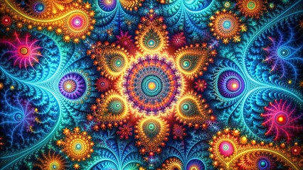 Abstract fractal background with intricate geometric shapes and vibrant colors, fractal, abstract, background, texture