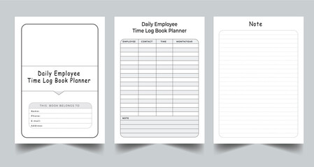 Daily Employee Time Log Book Planner kdp Interior printable template design.