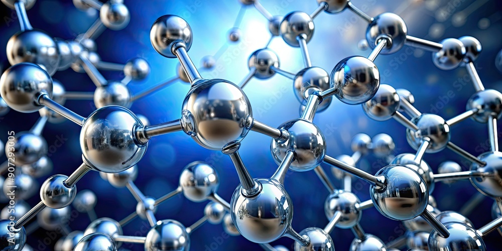 Poster Molecule structure with shiny balls , molecular, structure, science, chemistry, abstract, shiny, balls, atoms, composition