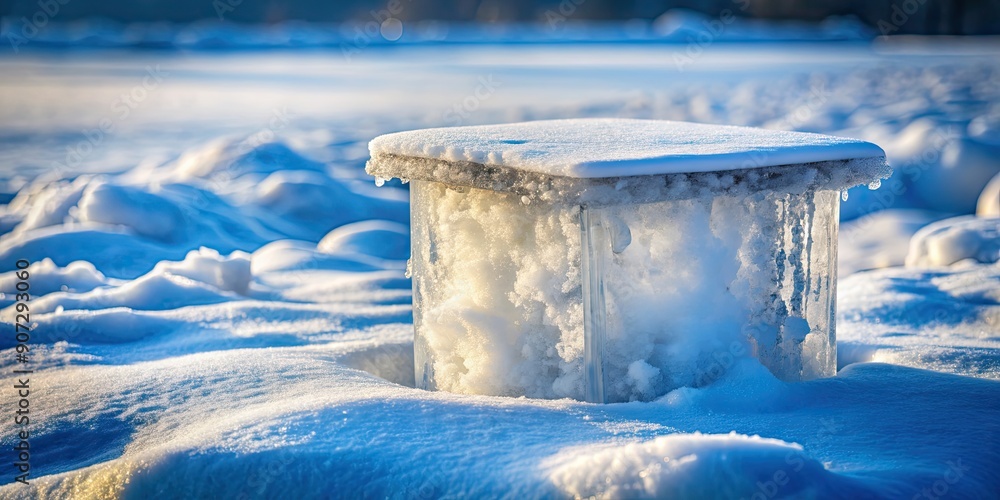 Canvas Prints Frozen snow pedestal with pieces of ice on it, snow, pedestal, ice, frozen, winter, cold, frost, nature, sculpture,crystal, outdoors