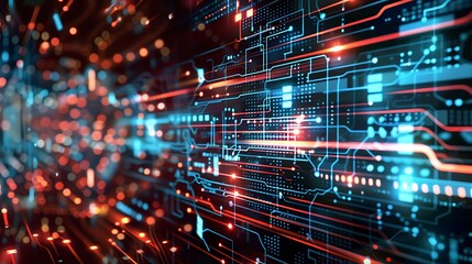 Abstract Digital Circuitry background with glowing lines and nodes, representing modern technology, data flow, and interconnected networks.