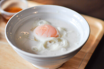 Thai dessert or Thai sweet or Thai sweetmeat with soft boiled egg or scalded egg