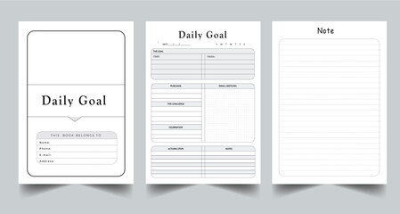 Daily Goal Planner KDP Interior Printable Template  Vector illustration.
